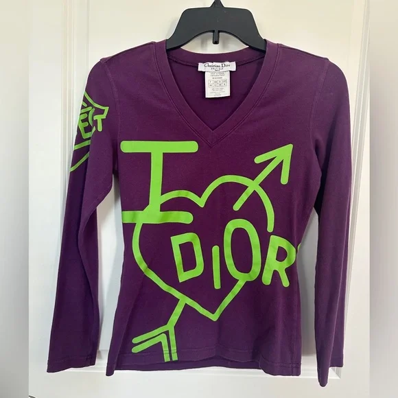 Authentic Christian Dior Boutique V-Neck Long Sleeve Top – Purple Graphic Shirt - Picture 3 of 7